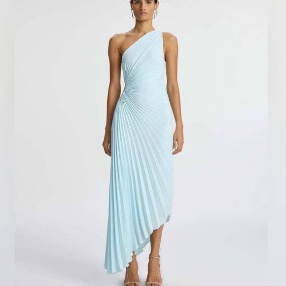 A.L.C. Light Blue One-Shoulder Midi Dress - Picture 1 of 13
